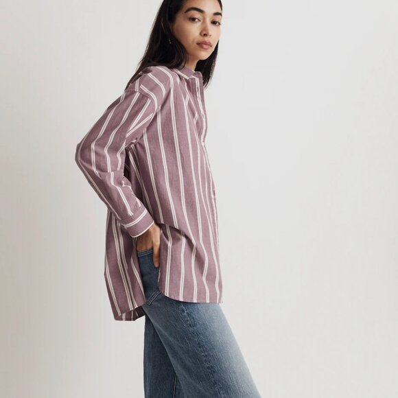 MADEWELL STRIPED POPLIN OVERSIZED SHIRT in IRIS BLOOM - Picture 5 of 9